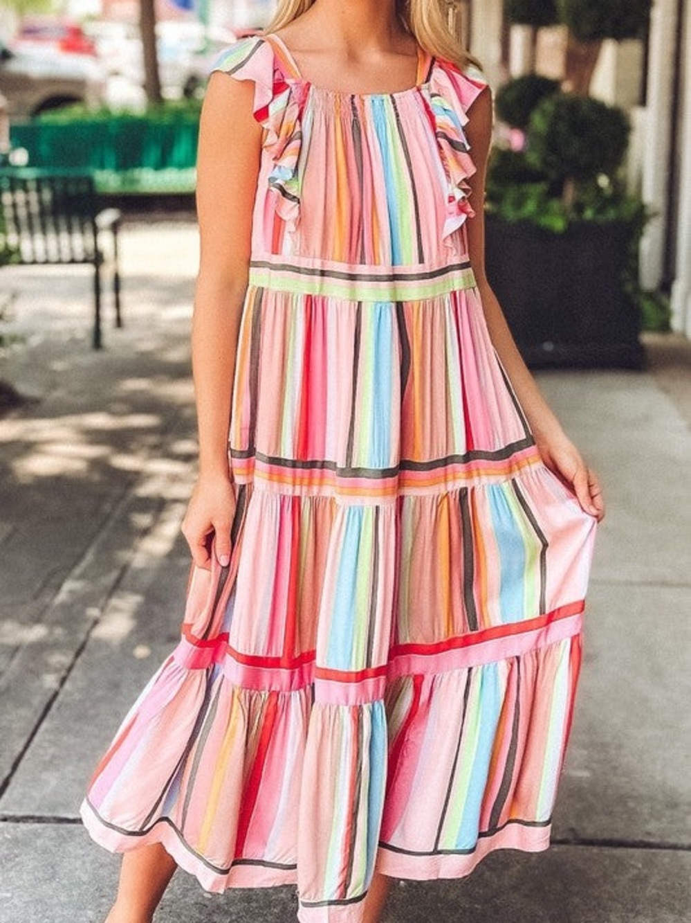 Multi-Stripe Ruffle Sundress